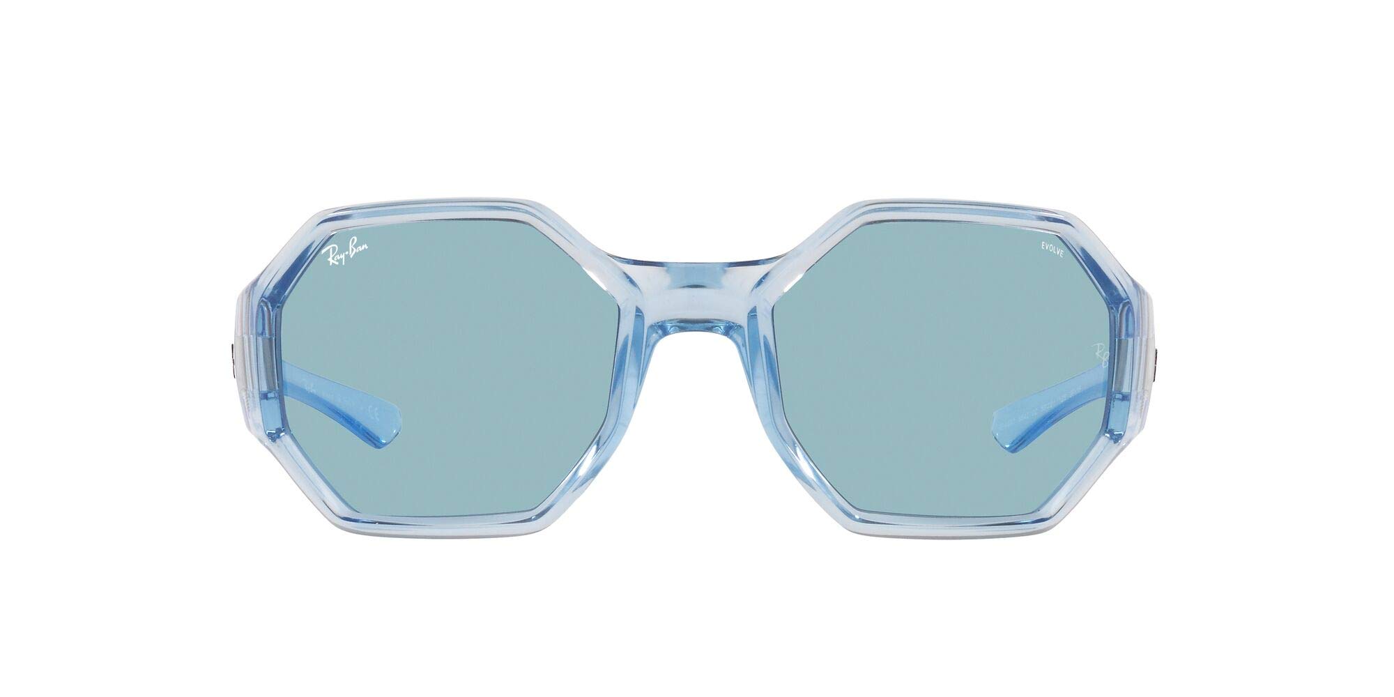 Ray-Ban Rb4337 Polarized Square Sunglasses, Transparent Light Blue/Evolve Photochromic Blue to Violet, 59 mm