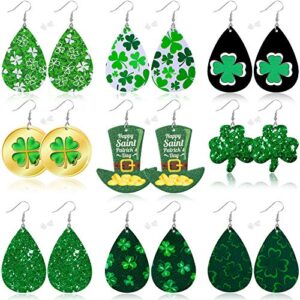 9 pairs st patrick's day pairs faux leather earrings for women lightweight leaf long dangle earrings teardrop earrings