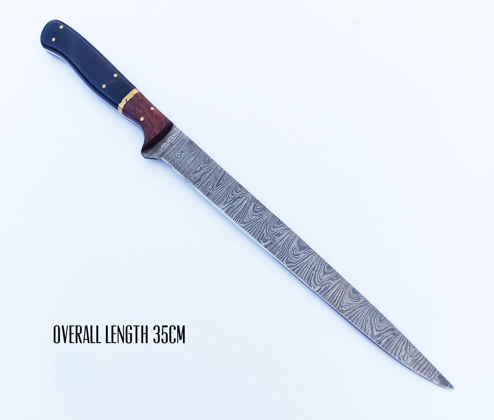 Nooraki F110N Handmade Damascus Steel Large Fillet Knife Hunting Fishing, Full Tang Wood & Horn Handle, 13.5 inch Sharp