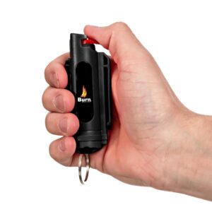 Burn Pepper Spray Keychain for Self Defense - Max Strength OC Spray - 1/2oz Molded Case Black