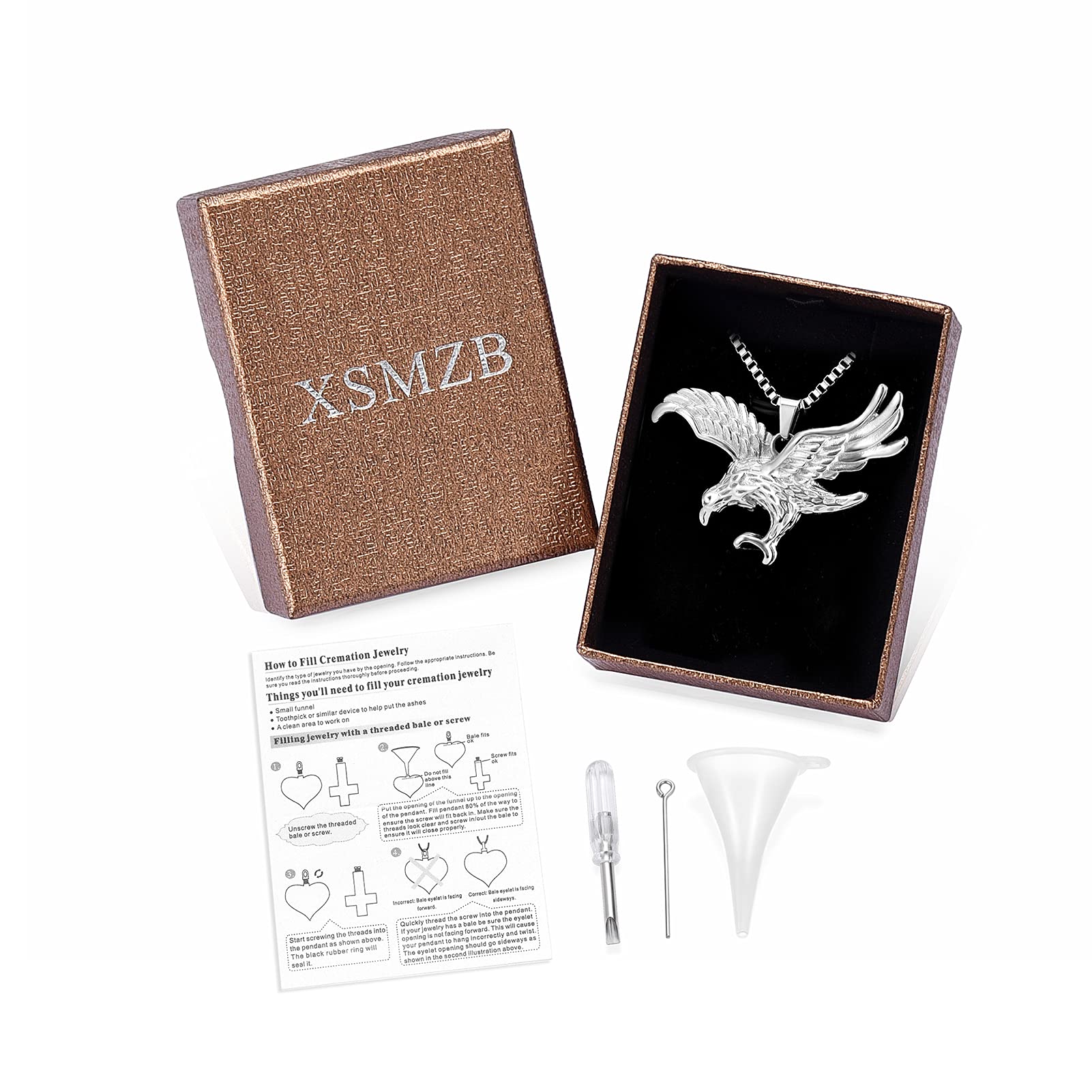 XSMZB Eagle Urn Necklace for Ashes of Loved Ones Keepsake Ash Holder for Pet Human Memorial Cremation Jewelry for Ashes for Men Women (Silver)