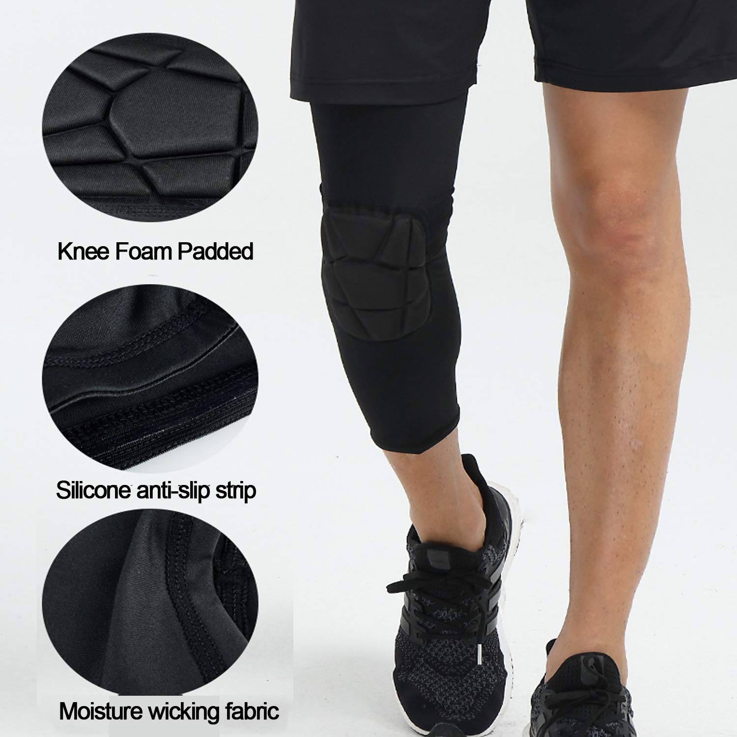 HOPEFORTH Knee Padded 2 Pack Compression Leg Sleeve Thigh Guard Sports Protective Gear Brace Support for Football Basketball Volleyball Softball Tennis Youth Kids Adult