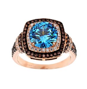 brandy diamondorables♥ 18k rose gold silver chocolate brown mediterranean blue cushion halo ring 4.40 ctw.