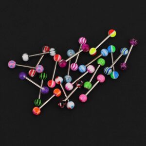 Niumike 20Pcs 14G Tongue Rings Assorted Colors Surgical Stainless Steel Barbells Piercing Jewelry