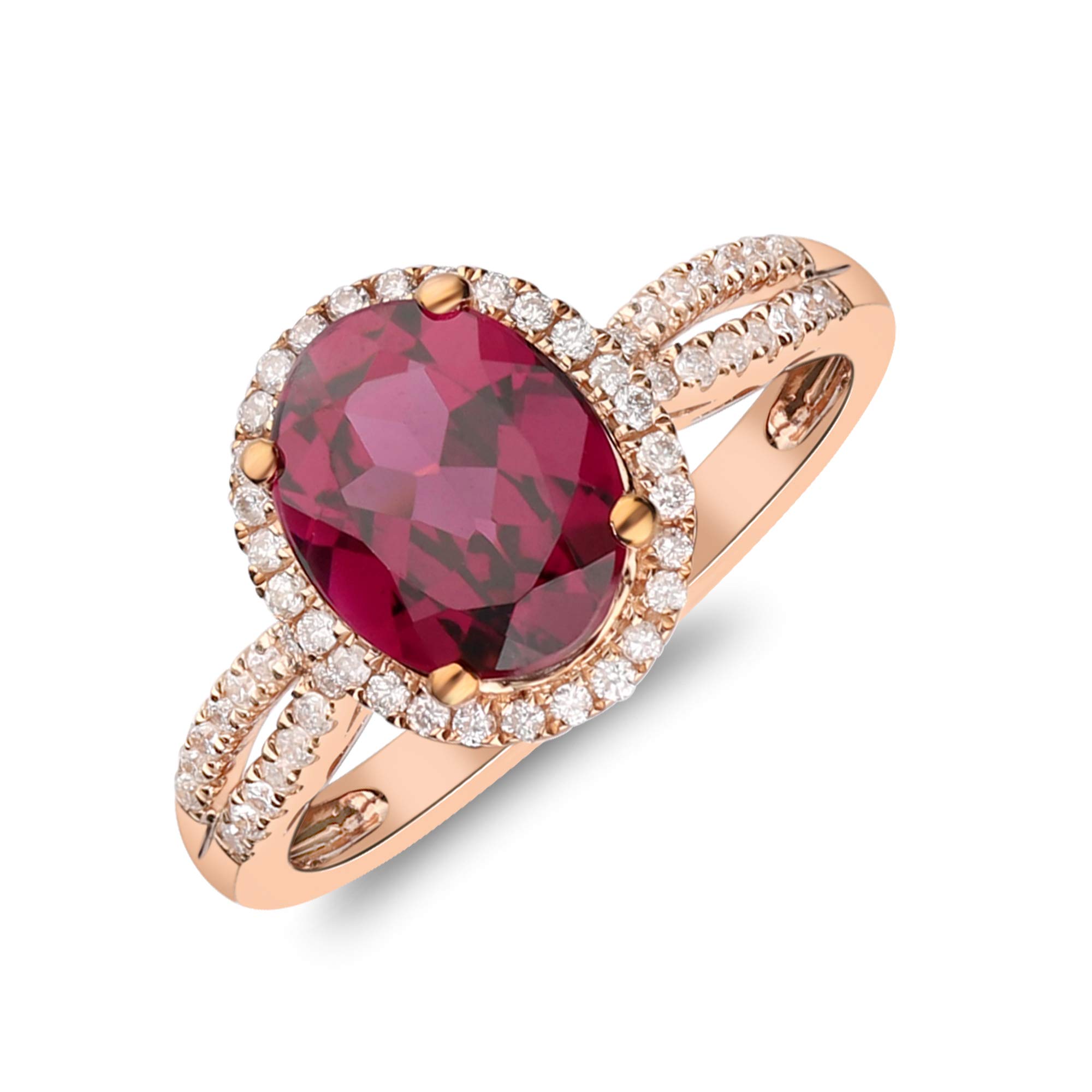 Gin & Grace 10K Rose Gold Purplish Pink Natural Garnet Real Diamond Ring (I1) with Daily Work Wear Jewelry for Women Gifts for Her