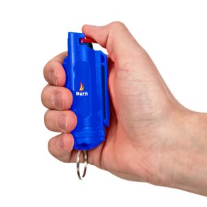 Burn Pepper Spray Keychain for Self Defense - Max Strength OC Spray - 1/2oz Molded Case Blue