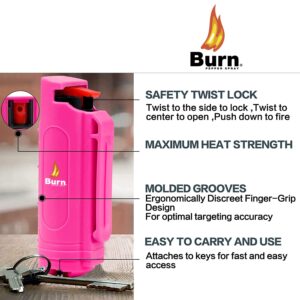 Burn Pepper Spray Keychain for Women Self Defense - Max Strength OC Spray - 1/2oz Molded Case Pink