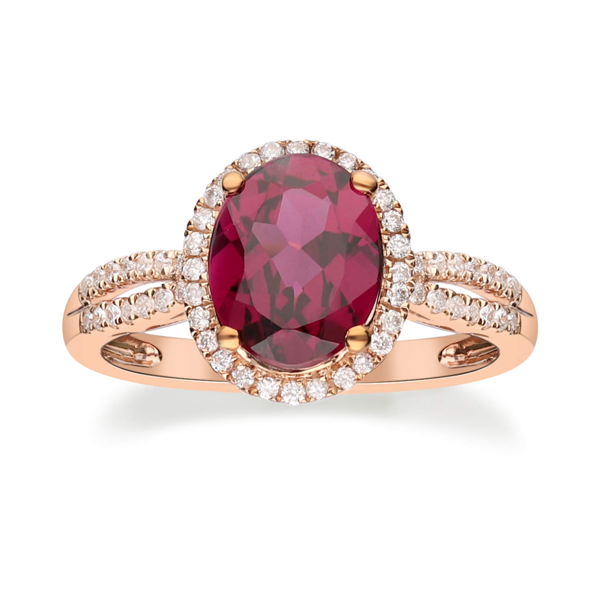 Gin & Grace 10K Rose Gold Purplish Pink Natural Garnet Real Diamond Ring (I1) with Daily Work Wear Jewelry for Women Gifts for Her