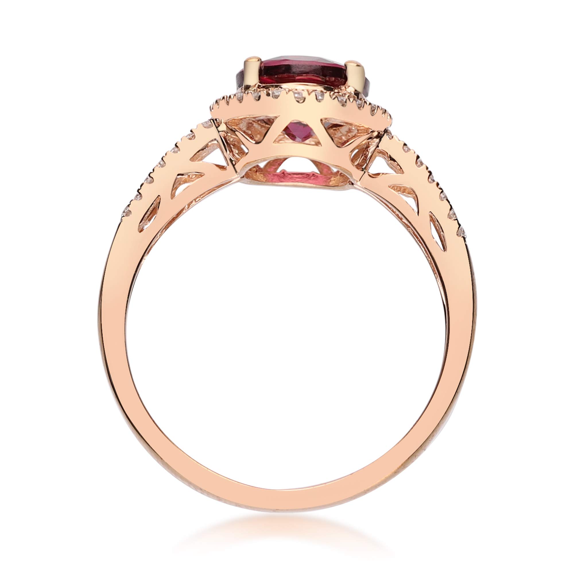 Gin & Grace 10K Rose Gold Purplish Pink Natural Garnet Real Diamond Ring (I1) with Daily Work Wear Jewelry for Women Gifts for Her