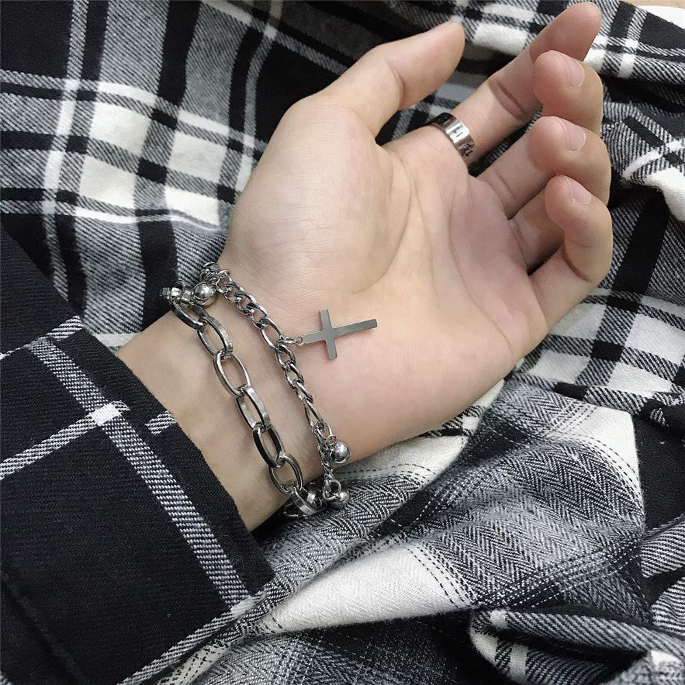 YERTTER Punk Gothic Cross Bangle Bead Bracelet Female Hand Jewelry for Women Bracelets Jewelry Gift for Teen Girls