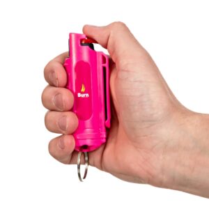 Burn Pepper Spray Keychain for Women Self Defense - Max Strength OC Spray - 1/2oz Molded Case Pink