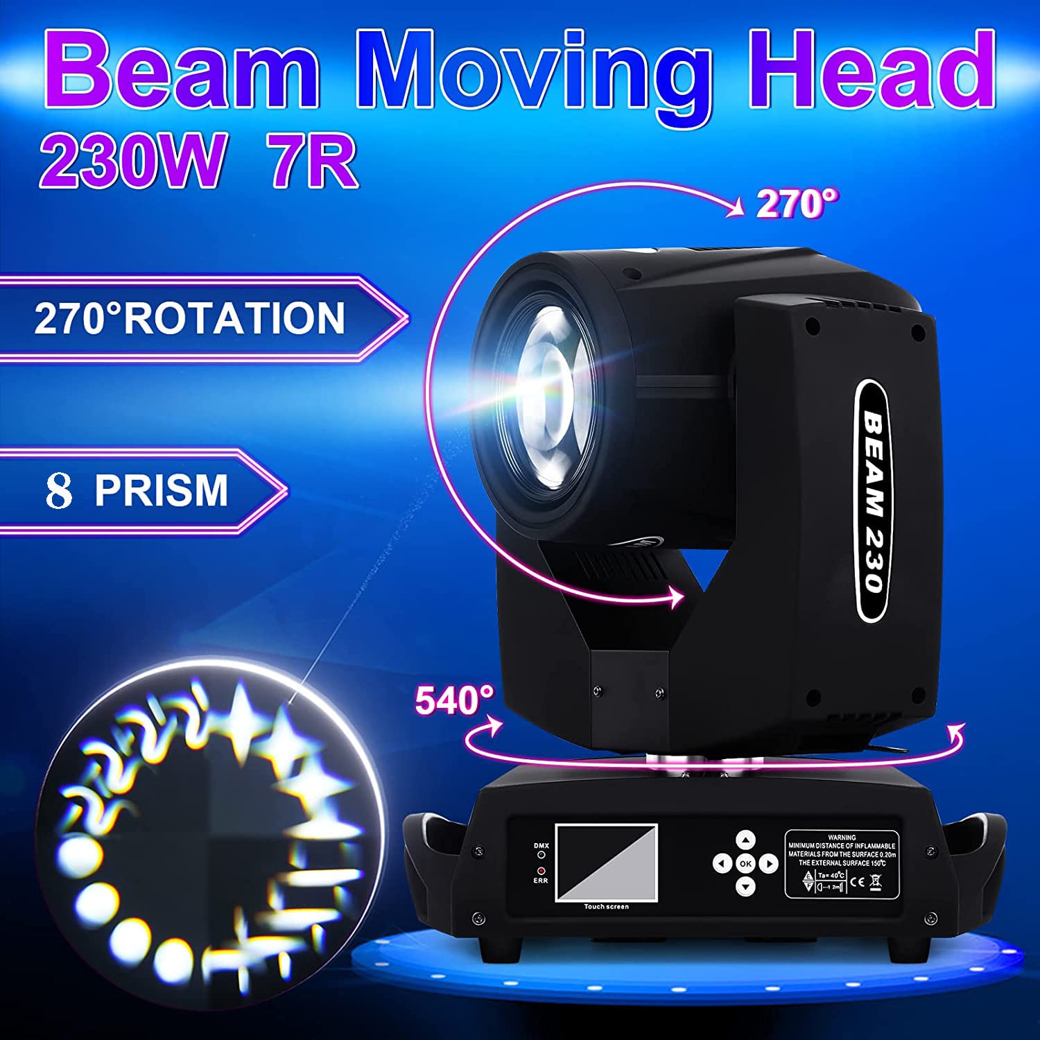 Samger 2 Pack 230W 7R Moving Head Light 8 Prism Full Motion Stage Light 14 Colors 17 GOBO Patterns Two-Way Rotation Supporting DMX512 Moving Head Spotlight DJ Light for Wedding Disco Club Music Party