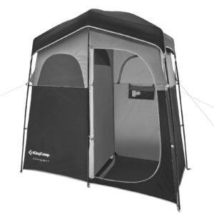 kingcamp 2 room shower/toilet tent oversize space privacy changing room outdoor bathroom for camping with shower bag shelters portable stall black