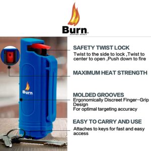 Burn Pepper Spray Keychain for Self Defense - Max Strength OC Spray - 1/2oz Molded Case Blue