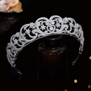 Aoligrace CZ Princess Princess Diana Wedding Crowns for Bridal Spencer Replica Tiaras for Women Cubic Zirconia Prom Headpiece