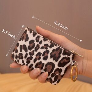 Heesch 2 Pack Mini Coin Purse Cheetah Change Purse Small Zipper Pouch Wallet for Women (Leopard & Ivory Leopard)