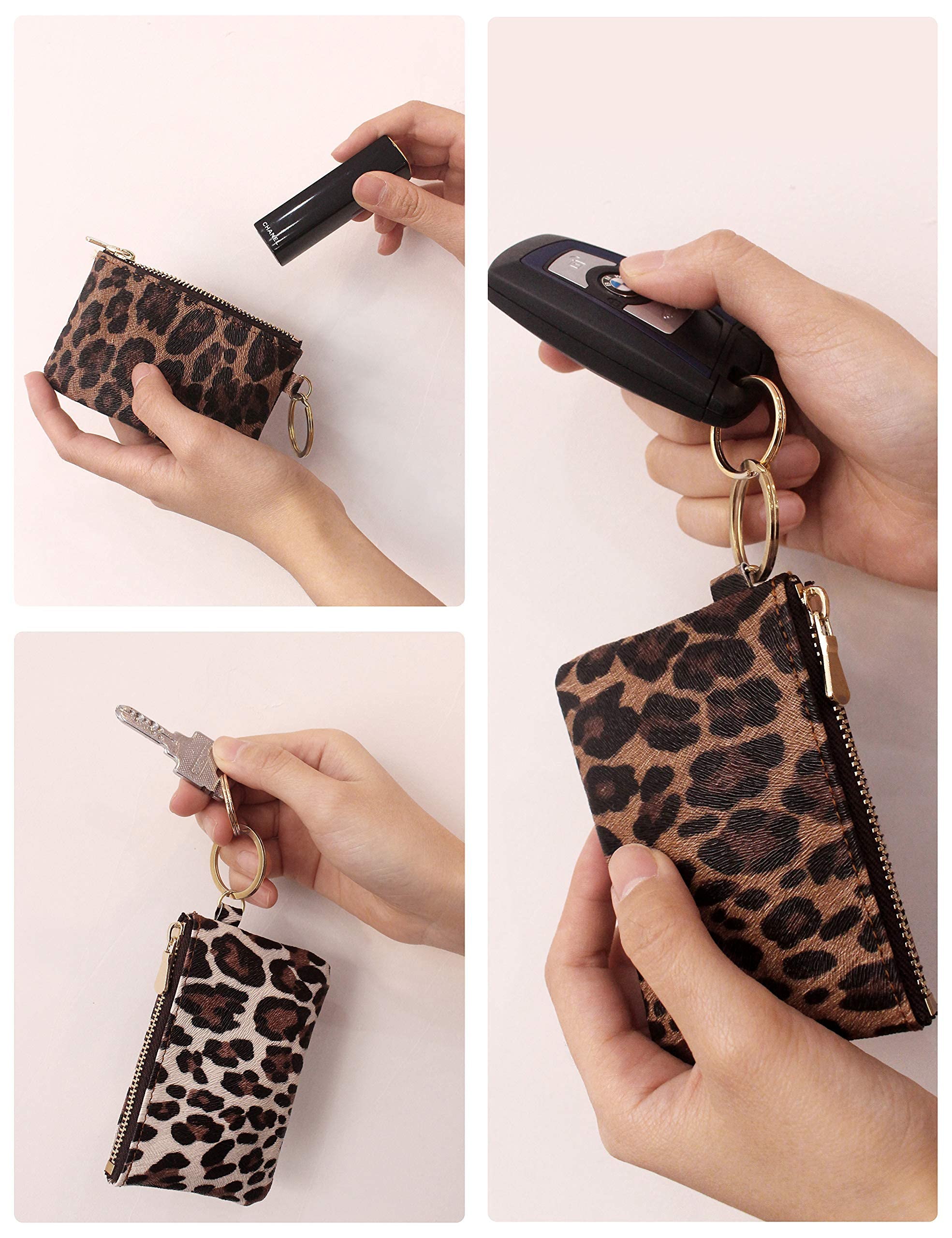 Heesch 2 Pack Mini Coin Purse Cheetah Change Purse Small Zipper Pouch Wallet for Women (Leopard & Ivory Leopard)