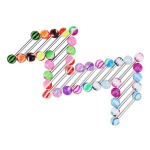 Niumike 20Pcs 14G Tongue Rings Assorted Colors Surgical Stainless Steel Barbells Piercing Jewelry