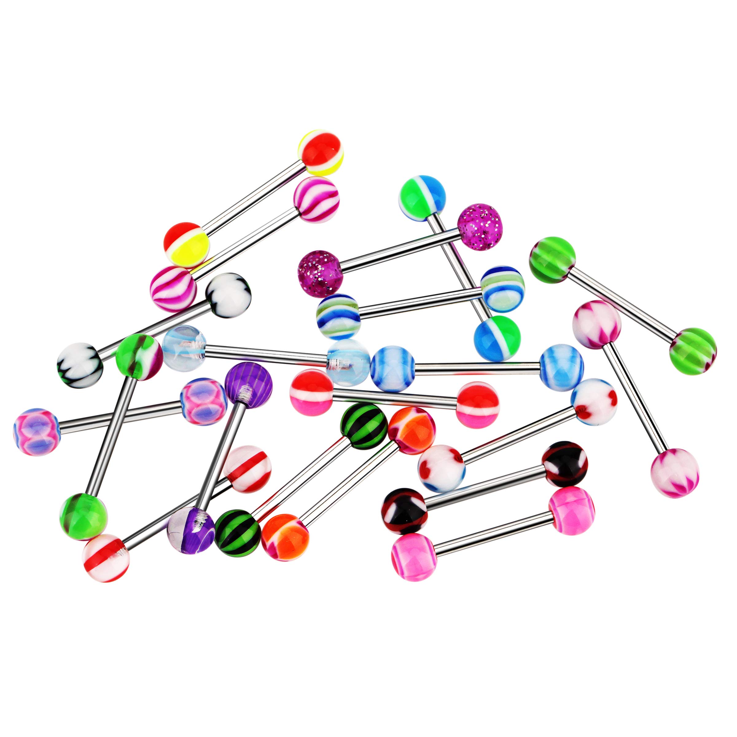 Niumike 20Pcs 14G Tongue Rings Assorted Colors Surgical Stainless Steel Barbells Piercing Jewelry