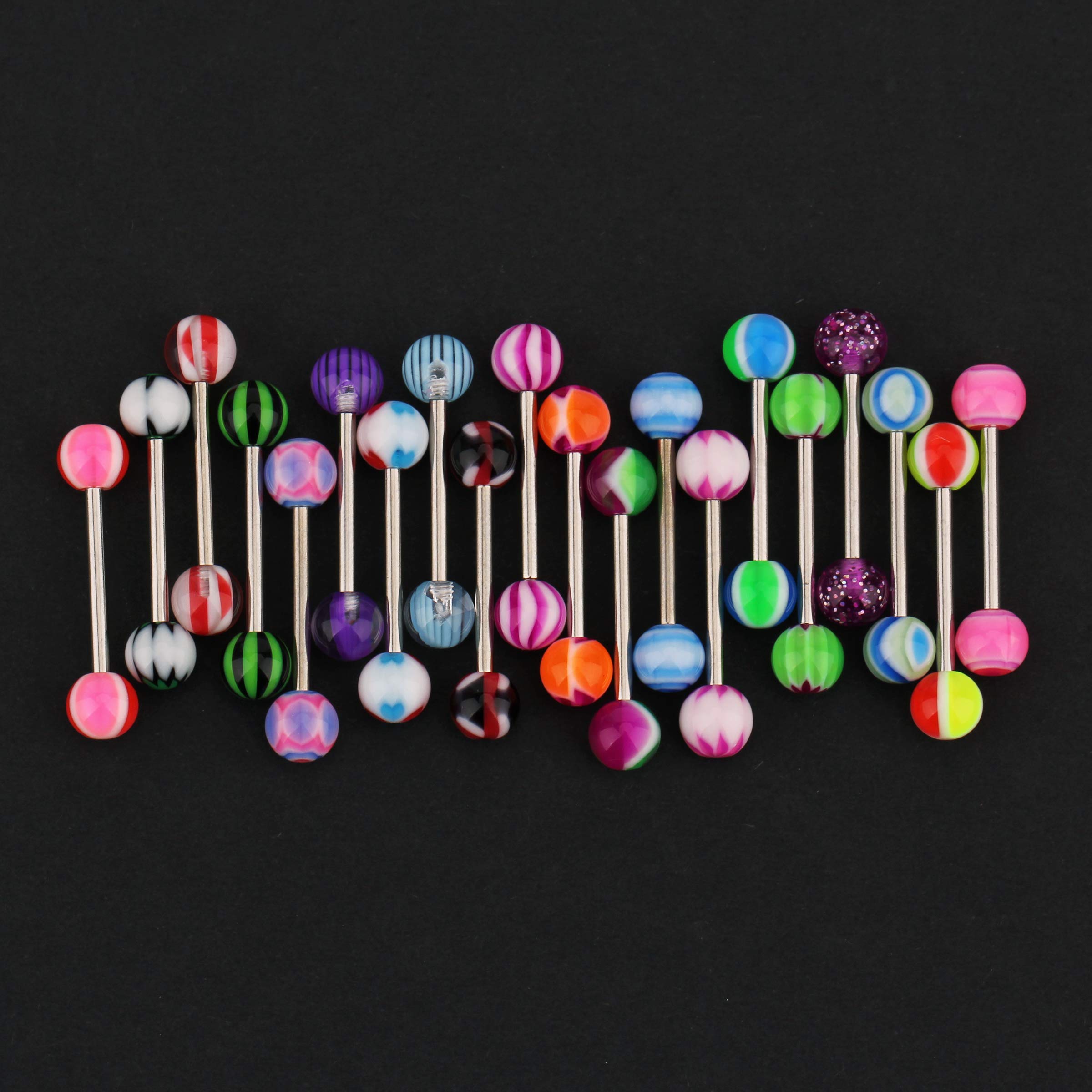 Niumike 20Pcs 14G Tongue Rings Assorted Colors Surgical Stainless Steel Barbells Piercing Jewelry