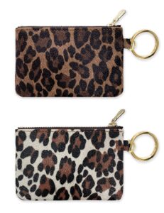 heesch 2 pack mini coin purse cheetah change purse small zipper pouch wallet for women (leopard & ivory leopard)