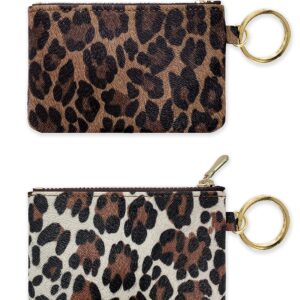 Heesch 2 Pack Mini Coin Purse Cheetah Change Purse Small Zipper Pouch Wallet for Women (Leopard & Ivory Leopard)