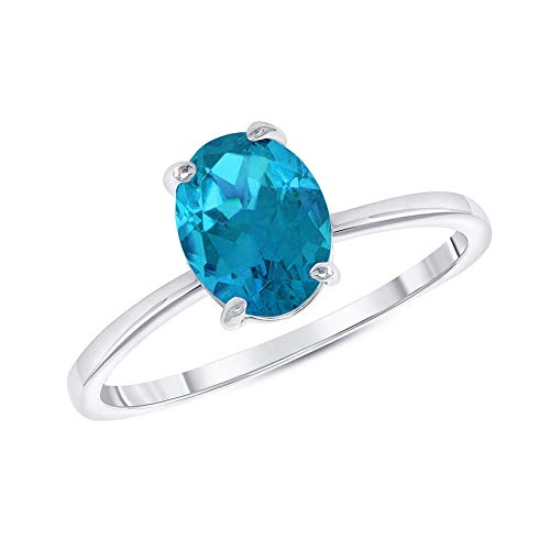 Fine Sterling Silver Oval-Shape Solitaire Genuine Aquamarine Birthstone Ring (Size 12)