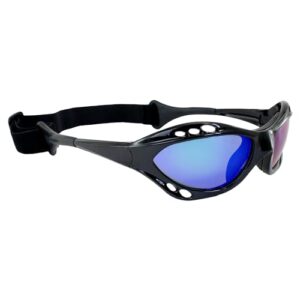 Hurricane Eyewear Category 4 Polarized Jet Ski Floating Goggles Black Padded Frames with Anti-Fog Coating (Blue Mirror)