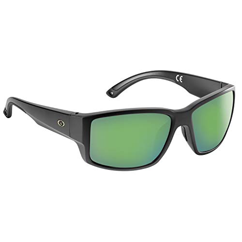 Flying Fisherman Baleen Wrap Around Polarized Sunglasses, Matte Black Frame/Amber-Green Mirror Lens, Medium