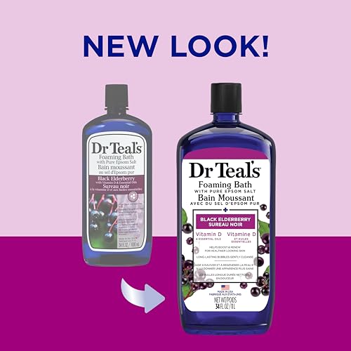 Dr Teal's Foaming Bath with Pure Epsom Salt, Black Elderberry with Vitamin D & Essential Oils, 34 fl oz (Packaging May Vary)