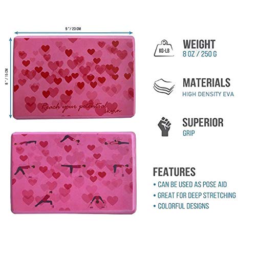 YOGA BLOCK,1 PCS,Guide pattern on the surface, EVA Foam Soft Non-Slip Surface for Yoga, Pilates, Meditation. (Pink-Set of 2)