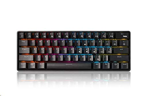 DGG YK600 RGB 60% Compact Mechanical Keyboard,Wired and Wireless Dual Mode61 Keys Mini Gaming Office Red Switches Keyboard with 1850mA Rechargeable Battery for Windows/MacOS/Android System, Black