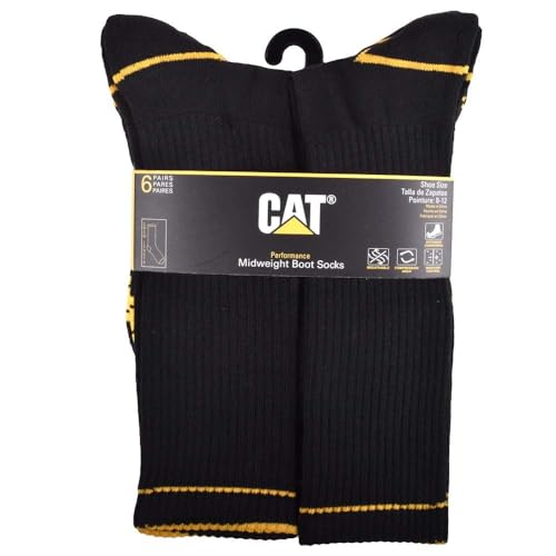 Cat mens 6-pack Half Cushioned Crew Sock, Black (6 Pack), X-Large US