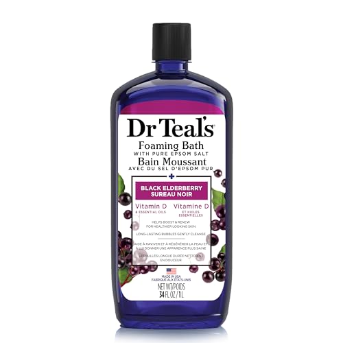 Dr Teal's Foaming Bath with Pure Epsom Salt, Black Elderberry with Vitamin D & Essential Oils, 34 fl oz (Packaging May Vary)