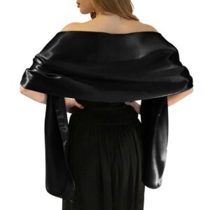 MLMW Satin shawl wraps for Evening Dresses for Women Extra Long for Wedding, Bridal Party (Black)