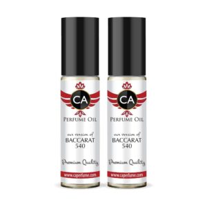 CA Perfume Impression of Maison Francis K. Baccarat 540 For Men Replica Fragrance Body Oil Dupes Alcohol-Free Essential Aromatherapy Sample Travel Size Concentrated Long Lasting Roll-On 0.3 Fl Oz-X2