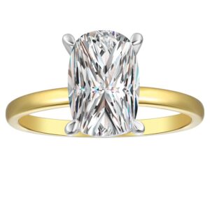 espere 18k gold plated sterling silver 2 carat cubic zirconia solitaire engagement ring | women's thin band cz promise ring (elongated cushion cut, 5)