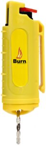 burn pepper spray keychain for self defense - max strength oc spray - 1/2oz molded case yellow