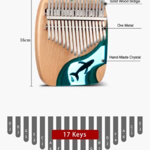 Hluru Resin Ocean Blue Kalimba | New 17 Key Whale Flat Board Thumb Piano No Screen Birthday Music Gifts