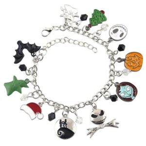 HANRESHE Nightmare Before Christmas Bracelet Jack Skull Enamel Pendant Trendy Jewelry Jack Skull Beautiful Snake Chain Link Bracelet Women Gift