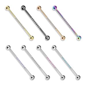 Pierced Owl 14G Stainless Steel CZ Crystal Lined Industrial Barbell (Gold/Clear)