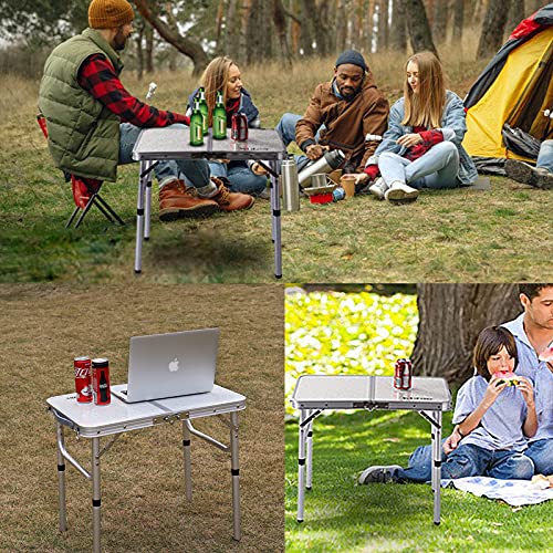 Folding Camp Table Small, 24''L x16''W with Adjustable Height Legs, Indoor Outdoor Lightweight Portable Aluminum Dining Table for Picnic Camping 2-Feet（2 Heights 10"/19"）