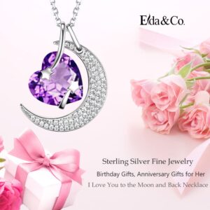 Sterling Silver Amethyst Necklace for Women Birthday Gifts Mom Wife I Love You to the Moon and Back Sterling Silver Heart Moon Shooting Stars Jewelry