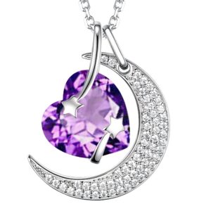 sterling silver amethyst necklace for women birthday gifts mom wife i love you to the moon and back sterling silver heart moon shooting stars jewelry