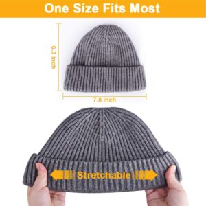 3 Pack Wool Fisherman Beanies for Men, Short Knit Watch Cap Cuffed Trawler Hats,C