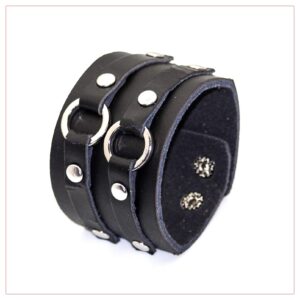 Nsitbbuery Hip Hop Alloy Cuff Wristband Wide Leather Bracelet(Black)