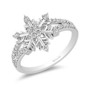 Jewelili Enchanted Disney Fine Jewelry Sterling Silver 1/4 Cttw Diamond Elsa Snowflake Ring, Size 9