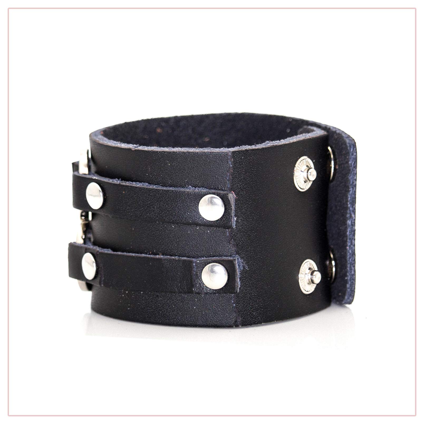 Nsitbbuery Hip Hop Alloy Cuff Wristband Wide Leather Bracelet(Black)