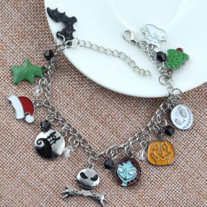 HANRESHE Nightmare Before Christmas Bracelet Jack Skull Enamel Pendant Trendy Jewelry Jack Skull Beautiful Snake Chain Link Bracelet Women Gift