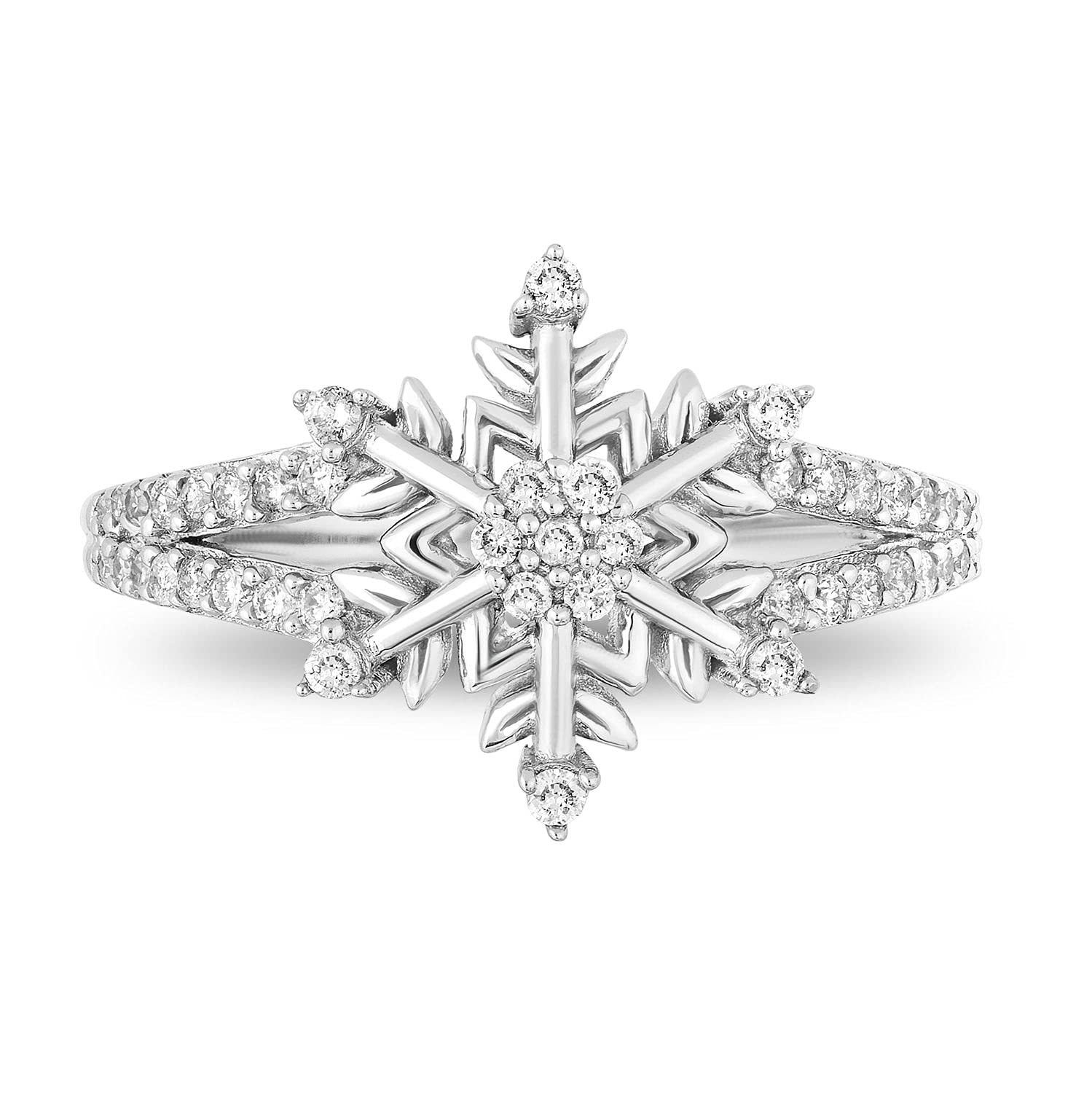 Jewelili Enchanted Disney Fine Jewelry Sterling Silver 1/4 Cttw Diamond Elsa Snowflake Ring, Size 9